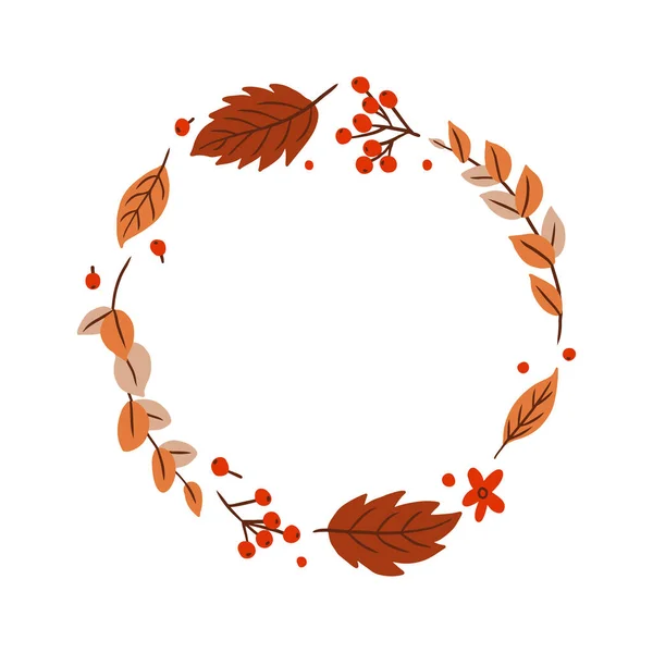 Orange Foliage Circle Copy Space Floral Illustration Realistic Color Decorative — Vector de stock