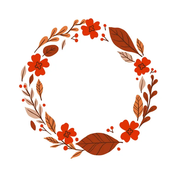 Orange Foliage Circle Copy Space Floral Illustration Realistic Color Decorative — Vector de stock