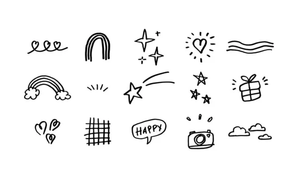 Hand Drawn Icon Set Cute Decoration Daily Basis Simple Doodle — Vetor de Stock