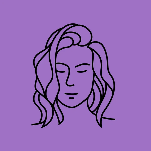 Girl Face Illustration Black Monoline Style Simple Logo Element Idea — Image vectorielle