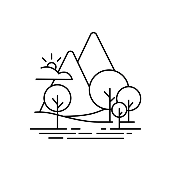 Forest Scene Monoline Illustration Countryside Landscape Minimalist Outline Wall Art — Vettoriale Stock