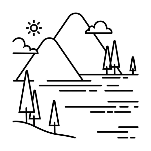 Βουνά Monoline Απεικόνιση Του Τοπίου Της Υπαίθρου Μινιμαλιστικό Περίγραμμα Για — Διανυσματικό Αρχείο