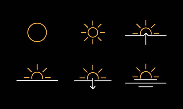 Set Weather Icons Illustrated Flat Design Simple Minimalist Outline Sunny — Stockový vektor