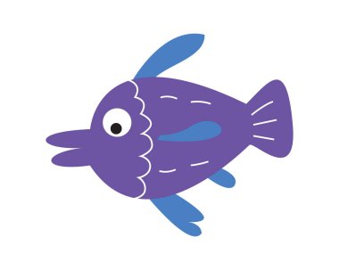 cute fish illustration in purple. underwater creature drawing for any element decoration. a creative artwork in a vector graphic.