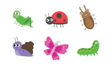 set of various cute insect illustrations. small animal creature drawing for any element decoration. a creative artwork in a vector graphic.