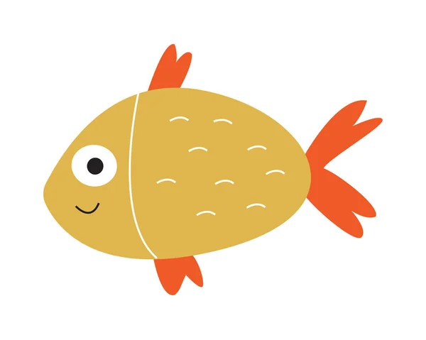 Cute Fish Illustration Yellow Underwater Creature Drawing Any Element Decoration — ストックベクタ