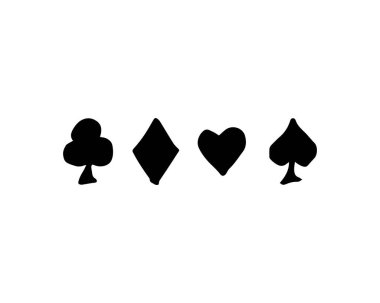 card symbol illustration in black color. clubs, diamonds, hearts, and spades. a worldwide-game playing in various styles and rules.