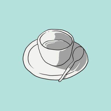 colored doodle illustration of a coffee cup. an empty mug for coffee or tea in a hand drawn vector. creative art graphic for decorative elements.