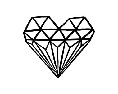 a sketch of diamond in a heart shape. uncolored crystal illustration isolated on white. vector illustration of a luxurious thing.