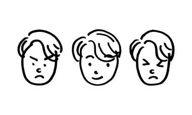 hand drawn icon set of facial boy expression. simple doodle icon illustration in vector for decorating any design.