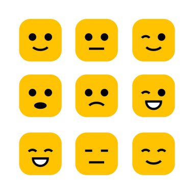 various emotions in yellow. emoticon set for chatting apps. an element collection for decoration, web interface, media, etc.