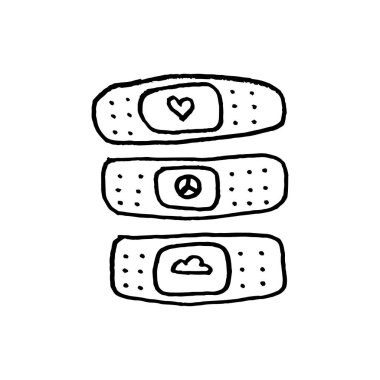 an illustration of the bandage set for sticker, element design, etc. hand-drawn vector illustration in childlike stroke. the outline cartoon in a simple drawing.