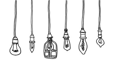 set of hand drawn illustration of hanging lamp. simple and minimal vector design for element decoration. pencil sketch drawing in graphic.
