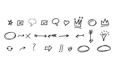 set of hand drawn illustration of marking symbol. simple and minimal vector design for element decoration. pencil sketch drawing in graphic.