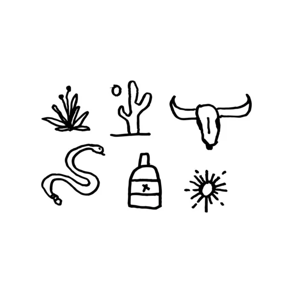 Set Arizona Related Elements Element Design Hand Drawn Vector Illustration — Wektor stockowy