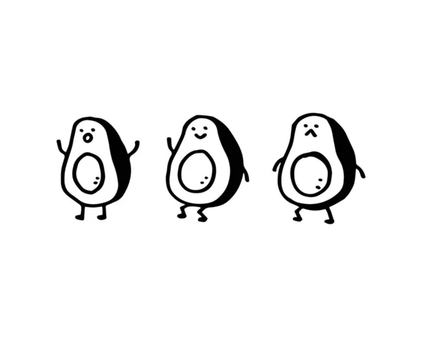 Set Cute Avocado Characters Various Expressions Avocado Avatar Doodle Sketches — Vector de stock