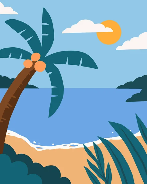 日当たりの良いビーチのベクトル図です 休日の振動をテーマにした創造的な背景画 ポスター等のための要素 — ストックベクタ