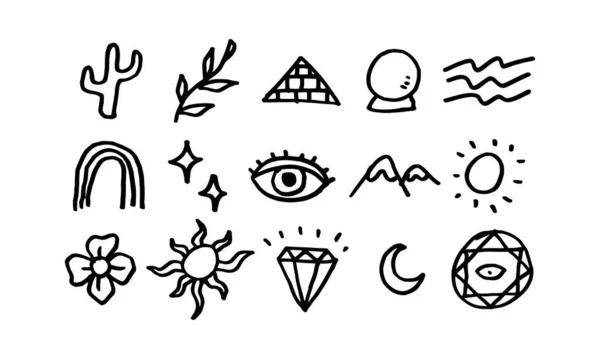 Set Hand Drawn Illustration Boho Style Icon Simple Minimal Vector — Διανυσματικό Αρχείο