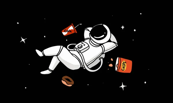 Astronaut Chilling Outer Space Food Beverage Colored Illustration Imaginative Nuance — стоковый вектор