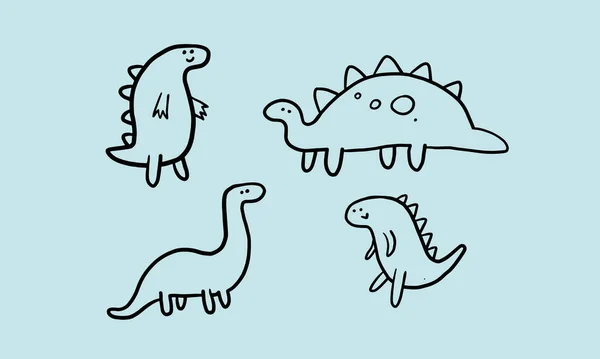 Set Cute Dino Illustrations Simple Minimal Design Kids Funny Element — Stockvektor