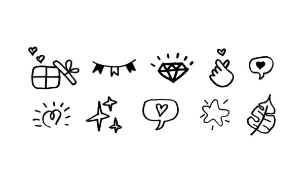 Hand Drawn Icon Set Cute Decoration Daily Basis Simple Doodle — Vetor de Stock