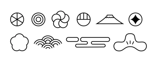 Simple Element Set Japanese Symbol Illustrations Minimalist Design Various Shapes —  Vetores de Stock