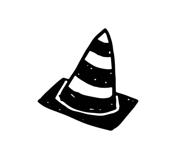 Illustration Traffic Cone Road Divider Pencil Scribble Style Hand Drawn — 스톡 벡터