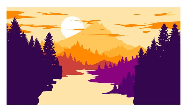 Landscape Illustration Twilight Nuance Authentic Forest View Illustrated Minimalist Style — Stockvector