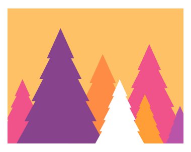 the colorful pine trees illustration in vector graphic. an imaginative drawing of the pine forest in autumn season. decorative illustration for art print, wall art, background, etc.