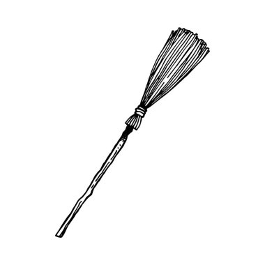 hand drawn broom illustration isolated on white. cleaning tool for sweeping the dust and dirt. vintage vector drawing.