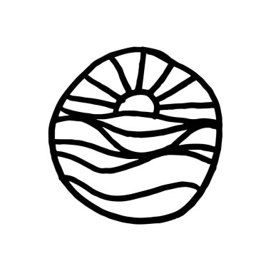 an illustration of a monoline sunrise logo. hand-drawn vector illustration in childlike stroke. the outline cartoon in a simple drawing.