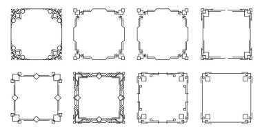 set of simple square frame with some ornament as the border. collection set of the black outline frame on white for decorating design, card, invitation, etc.
