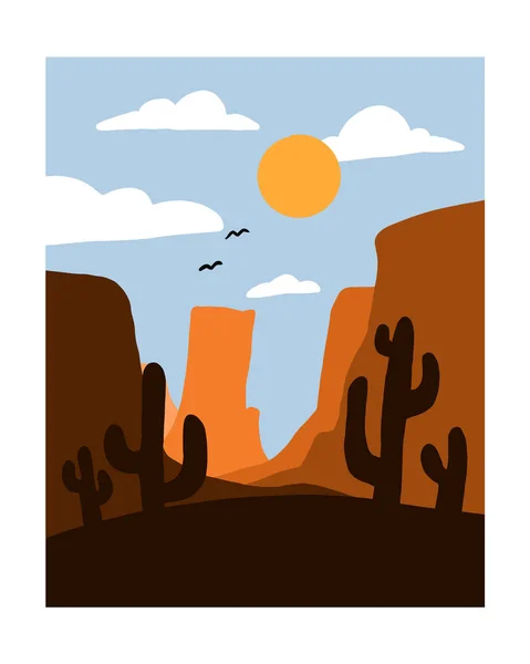 a landscape illustration in a square. simple cartoon drawing in