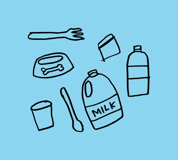 Illustration Home Breakfast Collection Set Fork Spoon Milk Etc Pencil — Διανυσματικό Αρχείο
