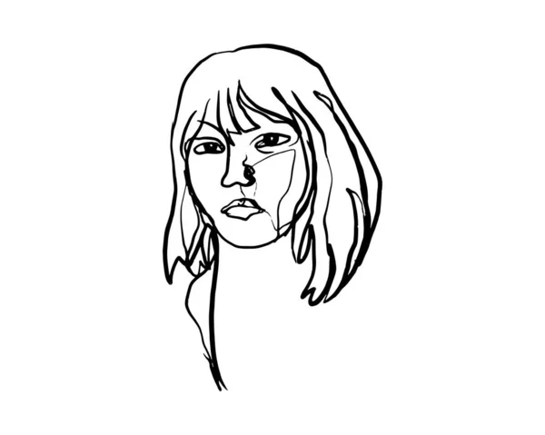 Doodle Woman Face White Background Hand Drawn Illustration Vector Graphic — стоковый вектор