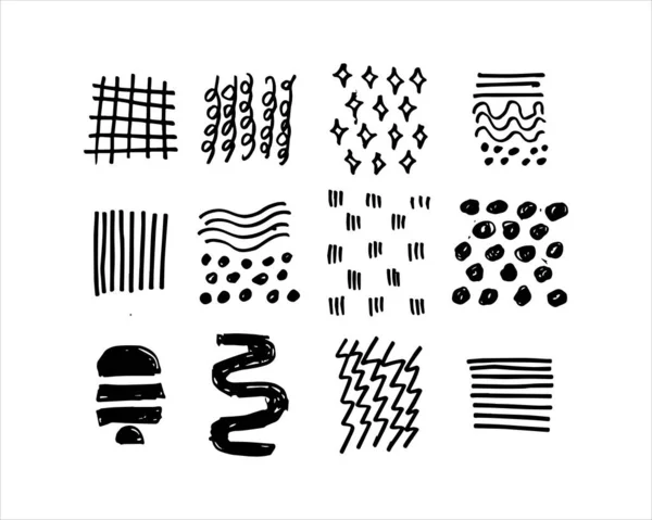 Set Hand Drawn Patterns Various Strokes Creative Vector Texture Hand — Vetor de Stock