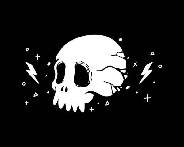 Scattered Skull White Color Black Background Small Lighting Logo Each — Vetor de Stock