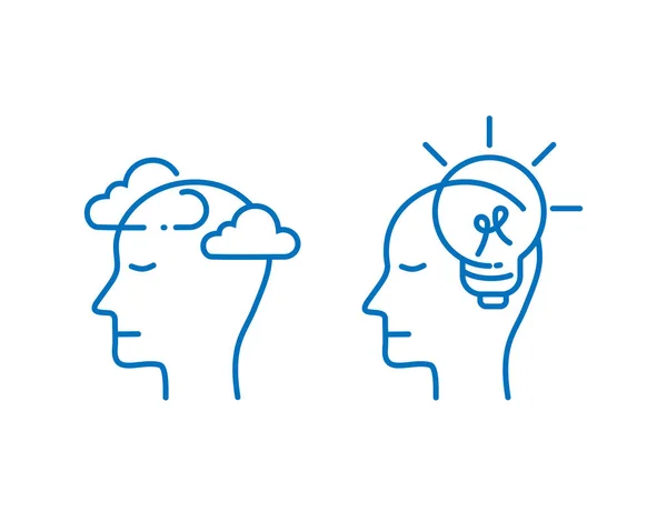 Set Human Mind Icons Outline Thin Style Clear Mind Thinking — Vetor de Stock