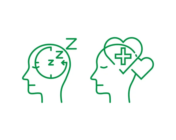 Set Human Mind Icons Outline Thin Style Sleeping Healing Mental — Stok Vektör