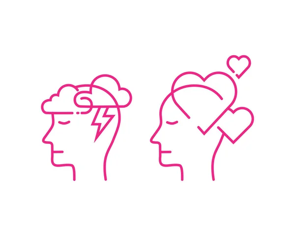 Set Human Mind Icons Outline Thin Style Stressed Loving Mental — Vetor de Stock