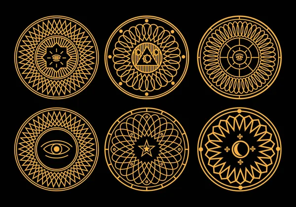 Set Abstract Circle Illustrations Simple Drawing Ancient Symbol Element Creative — Vetor de Stock