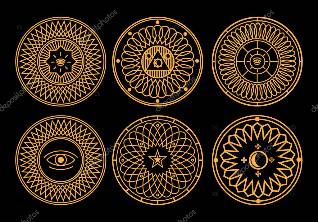 Set of the abstract circle illustrations. a simple drawing of the ancient symbol element for creative design.