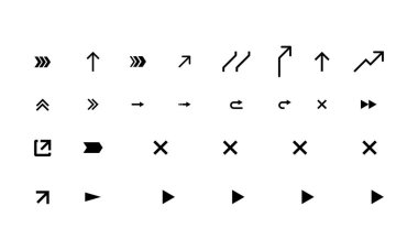 Simge koleksiyonu, rastgele ok logosunun basit siyah beyaz versiyonudur. Logo tasarım vektöründe beyaz arkaplanda izole edilmiş elementleri şekillendirir.