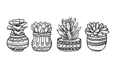 Romantik ya da klasik tasarım yaratmak için saksı bitkisi el çizimi vektör ilüstrasyonu, tasarım, yaprak ve çiçek çizimi için bitki yalıtılmış grafik elementler