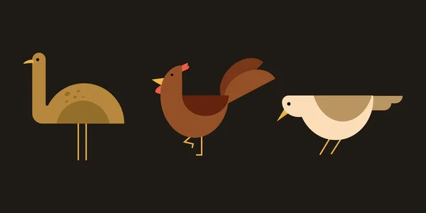 Conjunto Ilustraciones Dibujos Animados Aves Estilo Diseño Plano Una Colección — Vector de stock