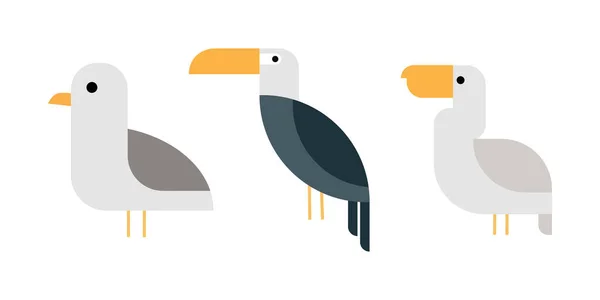 Σύνολο Απεικονίσεων Κινουμένων Σχεδίων Πουλιών Ένα Επίπεδο Στυλ Σχεδιασμού Μια — Διανυσματικό Αρχείο