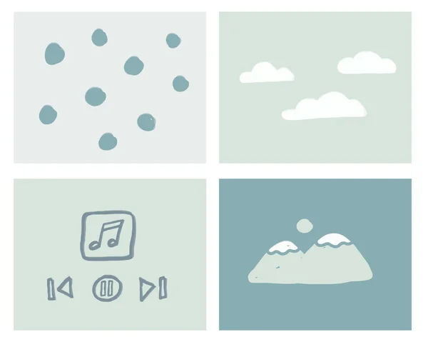 Een Handgetekende Collage Van Abstracte Tekeningen Eenvoudige Illustraties Van Diverse — Stockvector