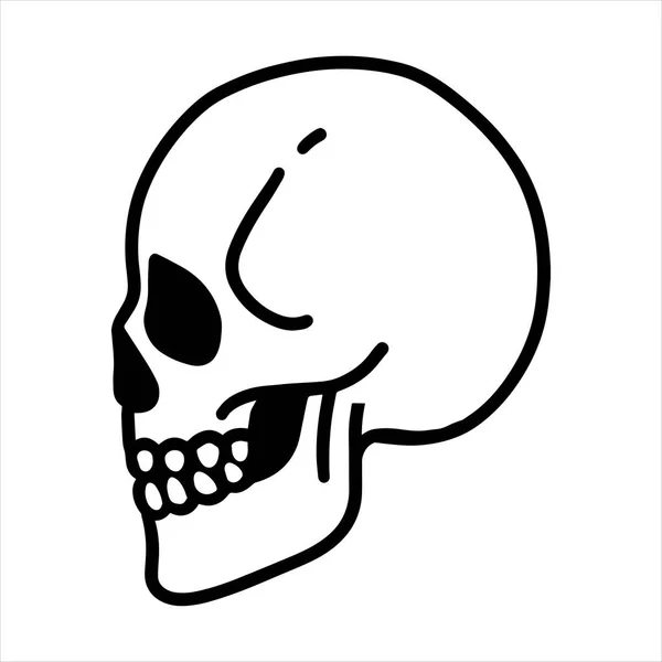 Crânios Humanos Desenhados Lado Ilustração Vetorial Arte Linha — Vetor de Stock
