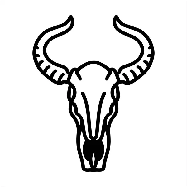 Cow Skull Long Horn Hand Drawn Front Line Art Vector — Stock Vector