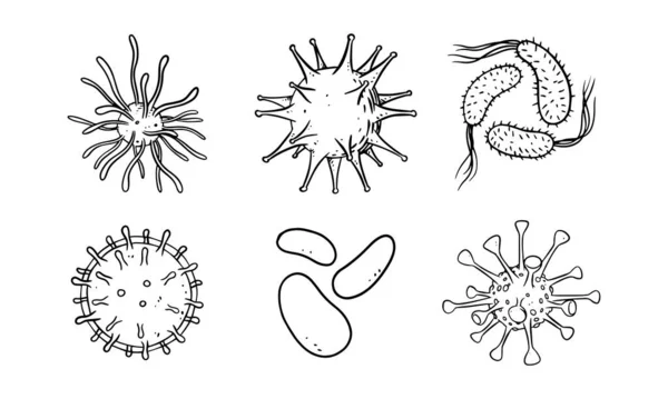 Set Van Met Hand Getekende Vectorafbeeldingen Van Virussen — Stockvector